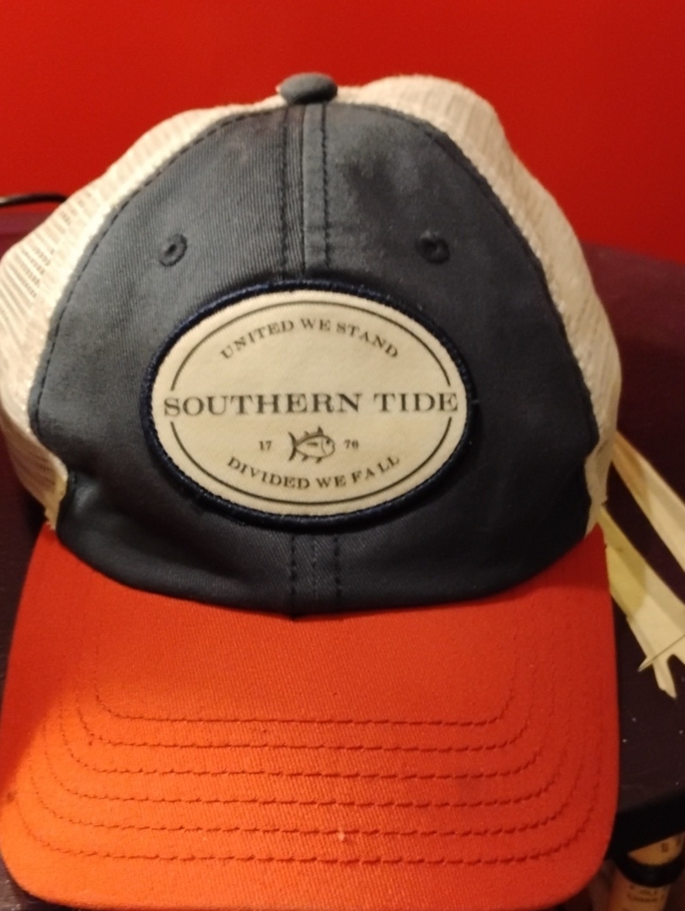 Southern Tide Trucker Cap in Navy, Orange and Cream